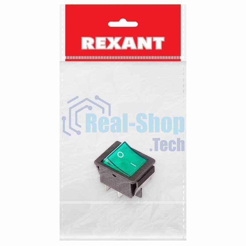 Выключатель клавишный Rexant 250V 16А (4с) ON-OFF зеленый с подсветкой (RWB-502, SC-767, IRS-201-1)
