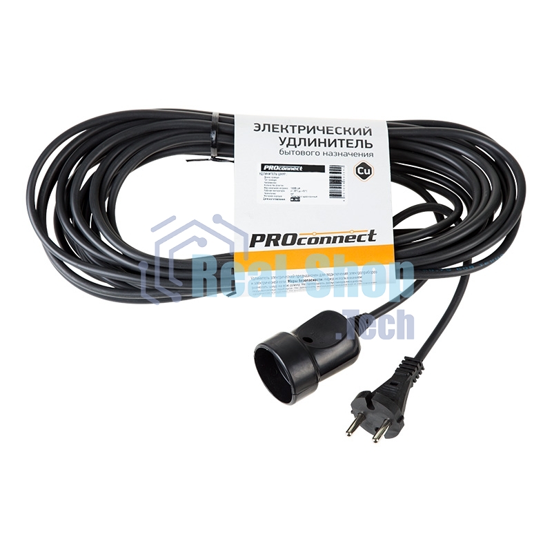 Удлинитель-шнур PROconnect ПВС 2х0.75, 10 м, б/з, 6 А, 1300 Вт, IP20, черный
