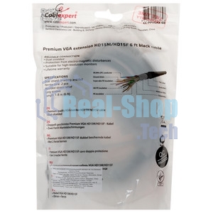 Кабель-удлинитель VGA Pro Cablexpert CC-PVGAX-1.8M, 15M/15F, 1.8м, экран, феррит. кольца, пакет