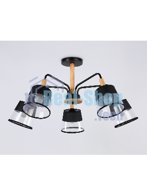 Светильник Ambrella light TR4741/5 BK/LW черный/светлое дерево E27/5 max 40W D760*350