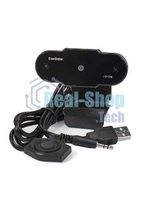 Веб-камера ExeGate BlackView C525 HD 1280x720, 30 кадр/с, USB Type-A, микрофон (шумоподавление), шторка приватности, универсальное крепление