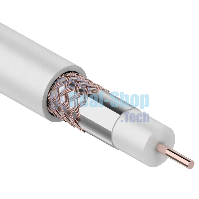 Кабель коаксиальный Rexant RG-6U+Cu, 75 Ом, Cu/Al/Cu, 64%, бухта 305 м, белый