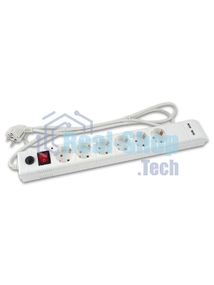 Сетевой фильтр Buro BU-SP3 USB 2A-B 3 м, 6 розеток, черный, коробка