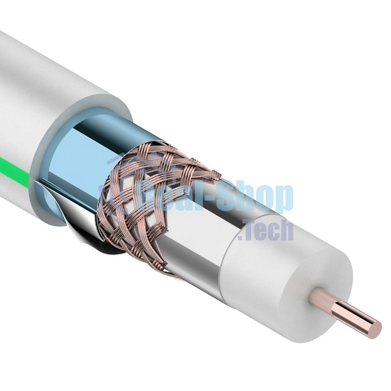 Кабель коаксиальный Rexant RG-6U+Cu, 75 Ом, Cu/Al/Cu/Al, 90%, две фольги, бухта 100 м, белый