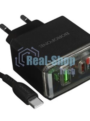 Сетевое зарядное устройство BOROFONE (6941991110689) BAS32A 1USB+1Type-C 3.0A QC3.0 PD 30W, черный