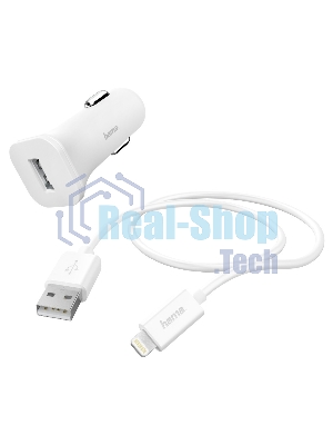 Автомобильное зарядное устройство Hama H-183291 1A кабель Apple Lightning белый