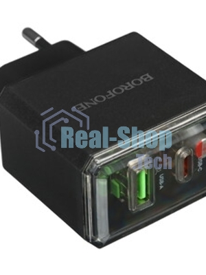 Сетевое зарядное устройство BOROFONE (6941991110689) BAS32A 1USB+1Type-C 3.0A QC3.0 PD 30W, черный