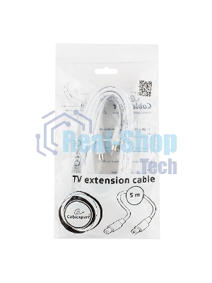 Кабель телевизионный Cablexpert, CCV-515-W-5M, Coaxial M/F, белый, 5м