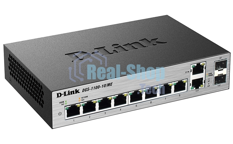 Коммутатор D-Link DGS-1100-10/ME/A2A Управляемый коммутатор 2-го уровня с 8 портами 10/100/1000Base-T и 2 комбо-портами 100/1000Base-T/SFP