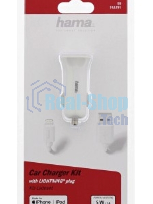 Автомобильное зарядное устройство Hama H-183291 1A кабель Apple Lightning белый