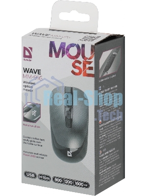 Мышь беспроводная Defender Wave MM-995 серебристый, 1600 dpi, радиоканал, USB, кнопки - 4