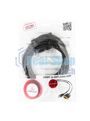 Кабель HDMI-DVI Cablexpert CC-HDMI-DVI-6, 19M/19M, single link, медь, позол.разъемы, экран, 1.8м, черный, пакет