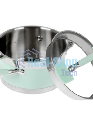 Кастрюля LARA LR02-540 MINT 16x9 см, 1,7 л, носик, индукционное дно, крышка с бортом, полипропилен, силикон, нержавеющая сталь
