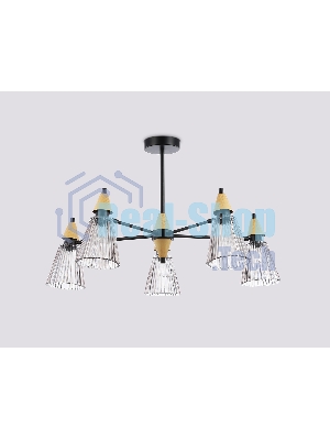 Люстра Ambrella light LH58114/5 BK/LW/SM черный/светлое дерево/дымчатый E14*5 max 40W D660*390