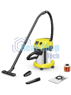 Строительный пылесос Karcher WD 3 P S V-17/4/20 желтый, 1000 Вт, уборка сухая/сбор воды, пылесборник мешок/контейнер, 17 л