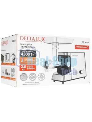 Мясорубка электрическая DELTA LUX DE-605M черный, 4500 Вт, 2.8 кг/мин, реверс, защита от перегрузки, насадки - 5