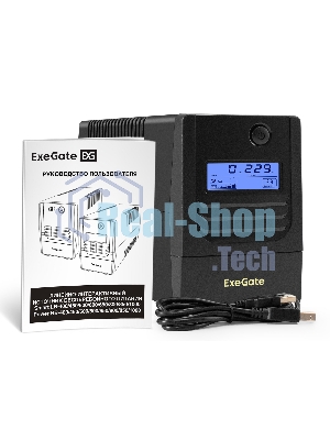 Источник бесперебойного питания ExeGate Smart LB-500.LCD.AVR.2SH.USB (500VA/300W, LCD, AVR, 2*Schuko, USB, батарея 12V 4.5Ah, Black)
