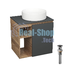Тумба Bau Dream Blackwood 60 правая, графит, раковина BAU Dream круглая D41, выпуск клик клак, черный
