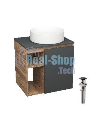 Тумба Bau Dream Blackwood 60 правая, графит, раковина BAU Dream круглая D41, выпуск клик клак, черный