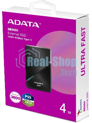 Внешний SSD ADATA SE920, 4TB, USB 4 Type-C, R/W 3800/3700, черный