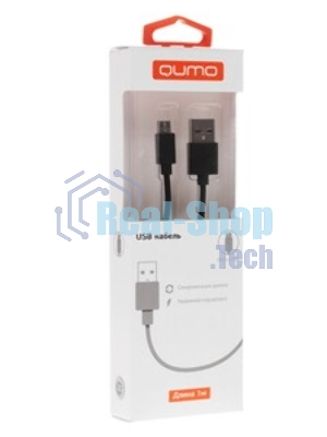 Кабель Qumo light series, USB-MicroUSB, 1м, 5В, 1A, опл. PVC, кон. PVC, черный