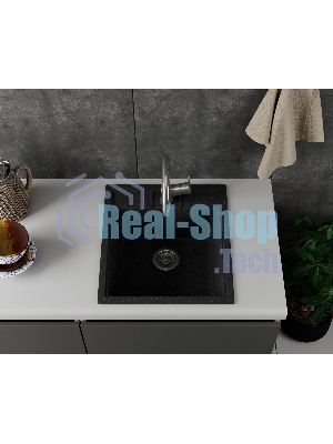 Мойка для кухни BAU Stil Black stone 45х50, выпуск с сифоном в комплекте, черный камень