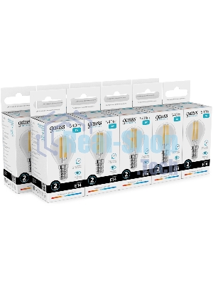 Лампа светодиодная филаментная Gauss Filament 8Вт цок.:E14 шар св.свеч.бел.нейт. (упак.:10шт)