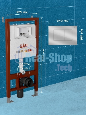 Инсталляция BAU PRO для подвесного унитаза, клавиша смыва BAU Stil для инсталляции, хром