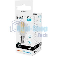 Лампа светодиодная филаментная Gauss Filament 8Вт цок.:E14 шар св.свеч.бел.нейт. (упак.:10шт)