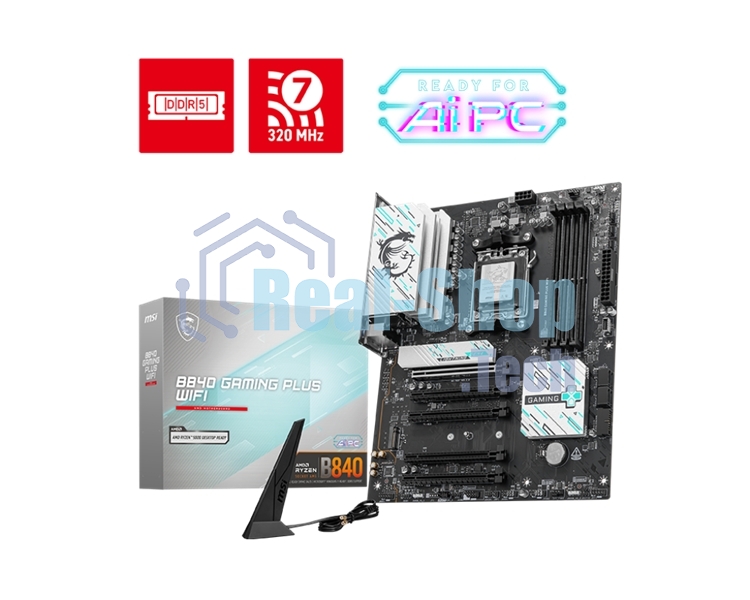 Материнская плата MSI B840 GAMING PLUS, Socket AM5, AMD B840, 4xDDR5, 4xSATA, 2xM.2, 1xPCI-E 4.0 x16, 1xPCI-E 3.0 x4, 3xPCI-E 3.0 x1, 1xHDMI, 1x 2.5Gb LAN, 4xUSB-A 2.0, 2xUSB-A 5Gbps, 1xUSB-C 5Gbps, 1xUSB-A 10Gbps, 1xUSB-C 10Gbps, 3x3.5 мм, 7.1, ATX