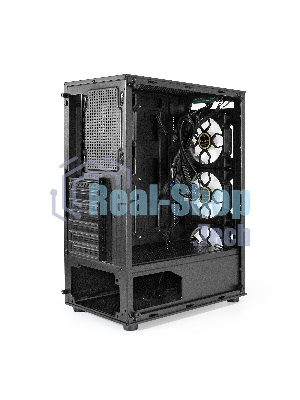 Компьютерный корпус Miditower ExeGate i3 BASE (ATX, без БП, с окном, 1*USB+1*USB 3.0, аудио, 4 вент. 12см с RGb подсветкой)