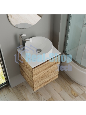 Тумба Bau Dream Blackwood 50 с дверцей, раковина BAU Dream круглая D41, смеситель для раковины высокий Hotel Still, нержавеющая сталь, выпуск клик клак, хром