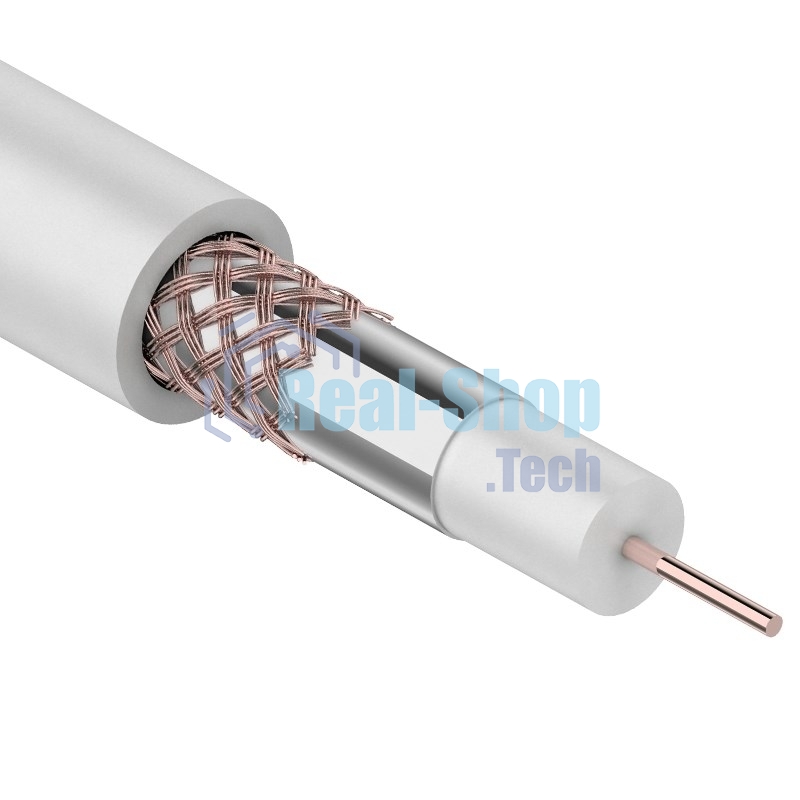Кабель коаксиальный Rexant RG-59U+Cu, 75 Ом, Cu/Al/Cu, 64%, бухта 305 м, белый