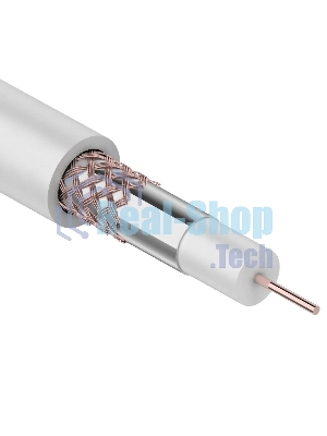 Кабель коаксиальный Rexant RG-59U+Cu, 75 Ом, Cu/Al/Cu, 64%, бухта 305 м, белый