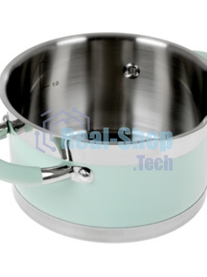 Кастрюля LARA LR02-540 MINT 16x9 см, 1,7 л, носик, индукционное дно, крышка с бортом, полипропилен, силикон, нержавеющая сталь