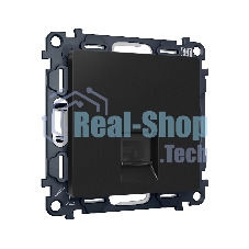 Комплект механизма компьютерной розетки ALFA Черный матовый RJ-45(8P8C) CAT6 с шторкой QUANT (AP8120, VM188) MA812010