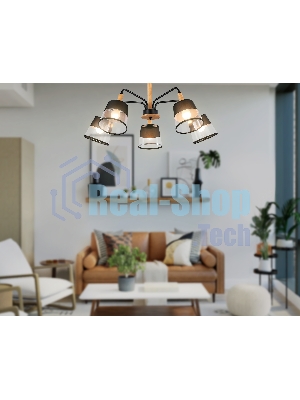 Светильник Ambrella light TR4741/5 BK/LW черный/светлое дерево E27/5 max 40W D760*350