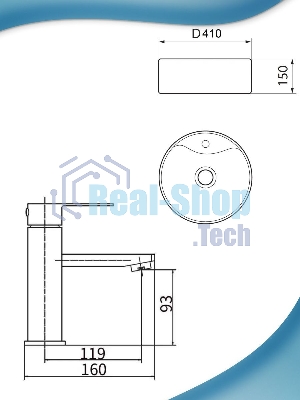 Раковина накладная со смесителем ( BAU Element D41, мрамор + смеситель Hotel Still, нержавеющая сталь)