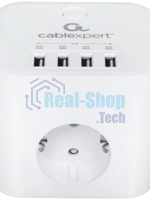 Сетевой фильтр Cablexpert Cube CUBE-3-U4-W-1.5, 3 р, 10А, 4хUSB, 1.5 м, ур.защиты 4+, белый, коробка