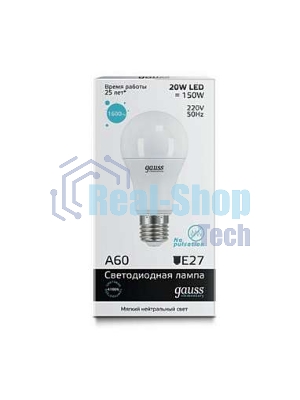 Лампа cветодиодная Gauss LED Elementary Арт. 23229A60 20W E27 4100K 1/10/40 груша
