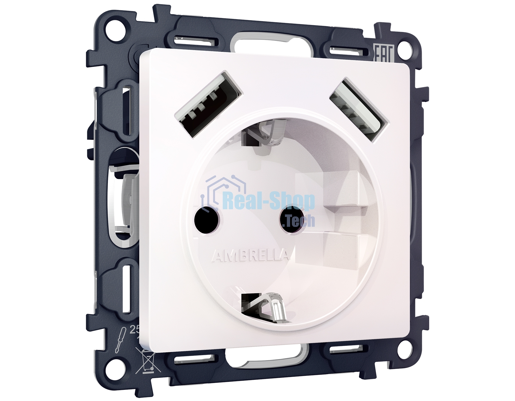 Комплект механизма электрической розетки ALFA Жемчуг 2USB A+A 18W (быстрая зарядка) с/з QUANT (AP2090, VM155) MA209010