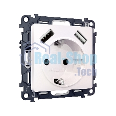 Комплект механизма электрической розетки ALFA Жемчуг 2USB A+A 18W (быстрая зарядка) с/з QUANT (AP2090, VM155) MA209010