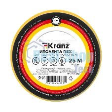 Изолента ПВХ Kranz 0.13х19 мм, 25 м, желтая (5 шт./уп.)