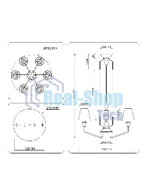 Люстра Ambrella light LH75401/6 GD/GR золото/серый E14*6 max 40W D700*1260