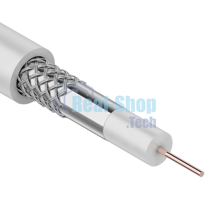 Кабель коаксиальный Rexant 3С-2V, 75 Ом, CCS/Al/Al, 48%, бухта 100 м, белый