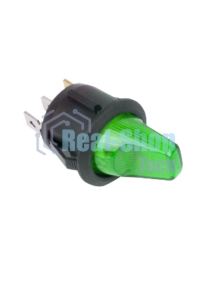 Выключатель клавишный Rexant круглый 12V 16А (3с) ON-OFF зеленый с подсветкой