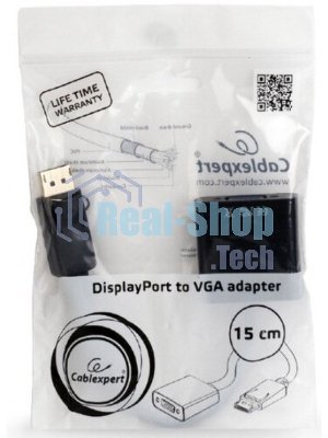 Переходник DisplayPort - VGA Cablexpert A-DPM-VGAF-02, 20M/15F, кабель 15 см, пакет