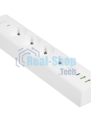 Сетевой фильтр Cablexpert Exnovo EXN-4-CU2-W-2, 4 р, 16А, 1xType-C PD, 30Вт, 2хUSB, 2 м, ур.защиты 4+, белый, коробка