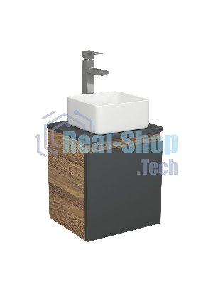Тумба Bau Dream Blackwood 35 с ящиком, графит, раковина BAU Mini 24х24, смеситель для раковины высокий Hotel Still, нержавеющая сталь