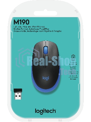 Мышь беспроводная Logitech M190 черный/синий, 1000 dpi, радиоканал, USB, кнопки - 3